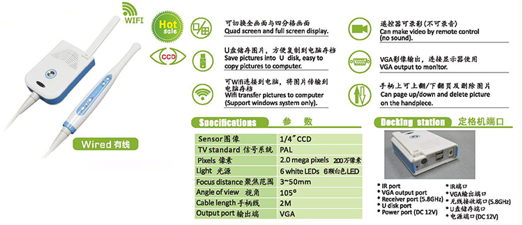 IO14 CCD Intraoral Camera With U Disk Storage And Wifi